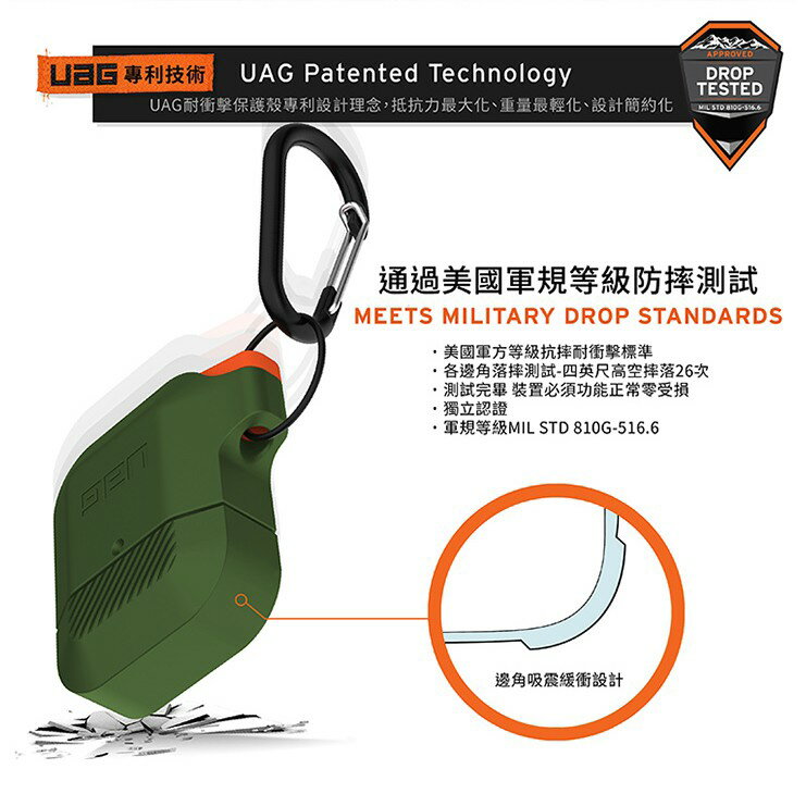 UAG AirPods 1代 2代 Pro 耐衝擊 防潑水 防塵 防摔殼 軟殼 耳機 支援 無線充電 保護殼 5