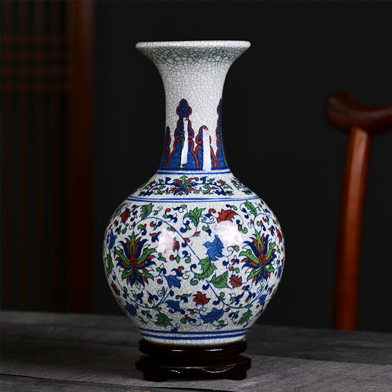 景德鎮陶瓷器仿古官窯青花瓷花瓶中式擺件復古家居裝飾品插花瓷瓶