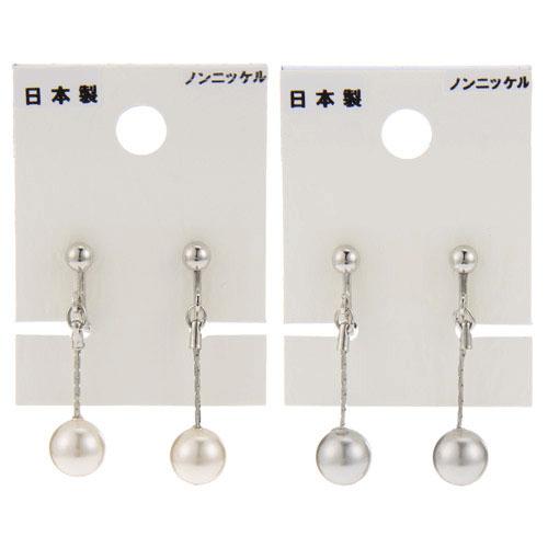 大賀屋 施華洛世奇 珍珠 垂吊 夾式 耳環 白色 灰色 飾品 日本製 正版 授權 J00030266-67