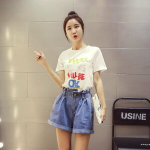 FINDSENSE G5 韓國時尚 夏季 彩色字母 寬鬆 上衣 圓領 短袖 T恤