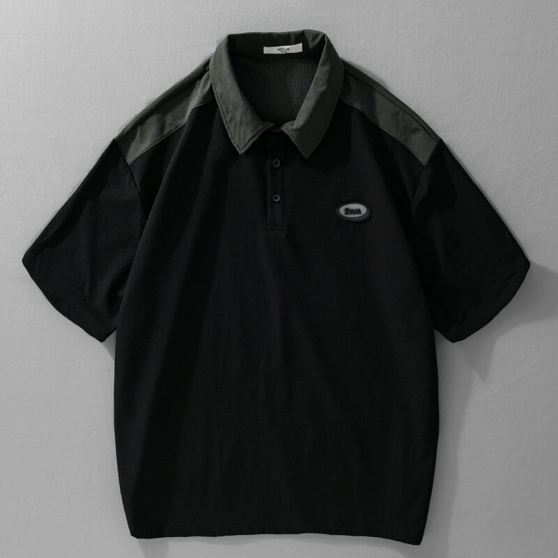 【巴黎精品】現貨+預購 男POLO衫短袖上衣寬鬆襯衫高爾夫球衫休閒男裝-夏日復古拼色工裝男上衣2色a1kq88