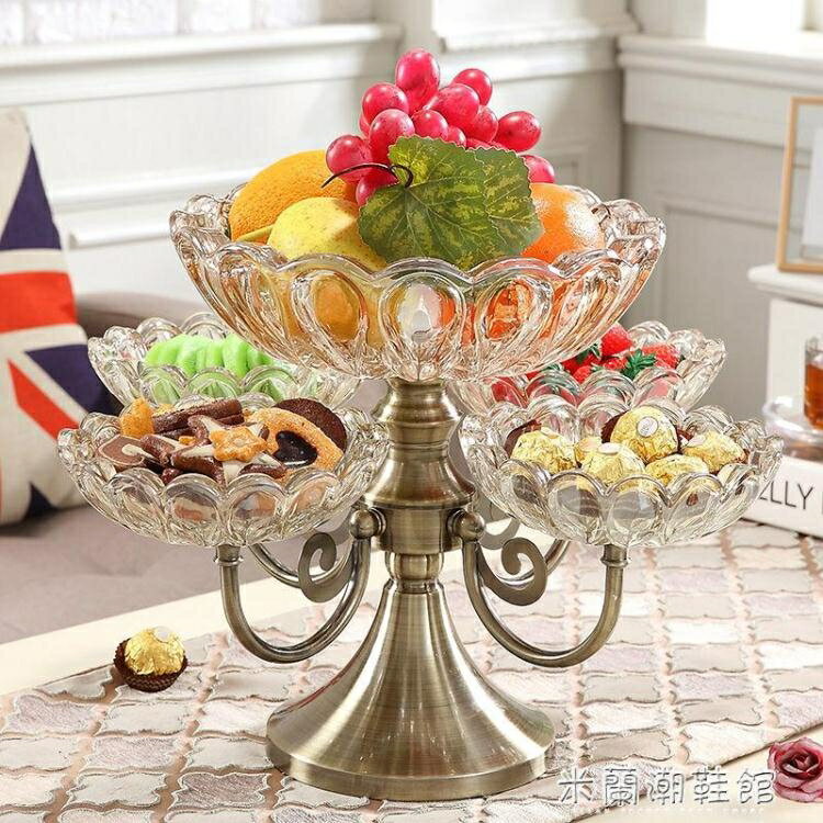 果盤 歐式輕奢水晶玻璃多格糖果盤美式家用客廳茶幾雙層水果盤干果盤【摩可美家】