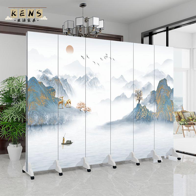 免運 屏風 隔斷 客廳遮擋 新中式屏風隔斷客廳遮擋可移動折疊定製辦公室山水酒店房間隔斷墻全館八折 售後保障 工廠現貨直銷 k5619