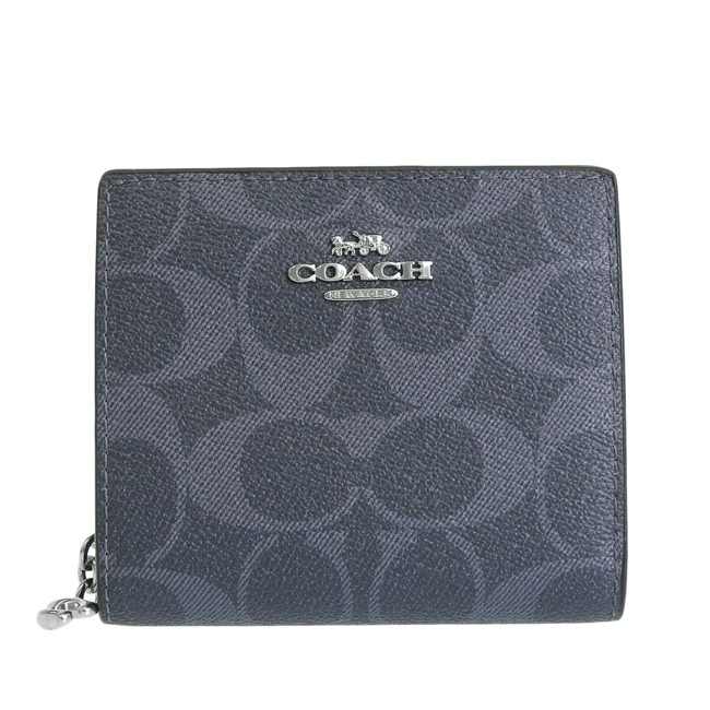 COACH 經典老花短夾 防刮老花PVC塗層帆布 短夾 皮夾 雙折錢包 C3309 牛仔藍色(現貨)▶指定Outlet商品5折起☆現貨【送禮首選★APP下單點數4倍送】