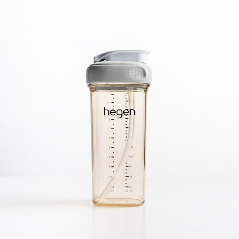 新加坡 hegen PCTO 小金奶瓶/輕飲時光PPSU方圓型寬口吸管杯330ml-霧灰★愛兒麗婦幼用品★