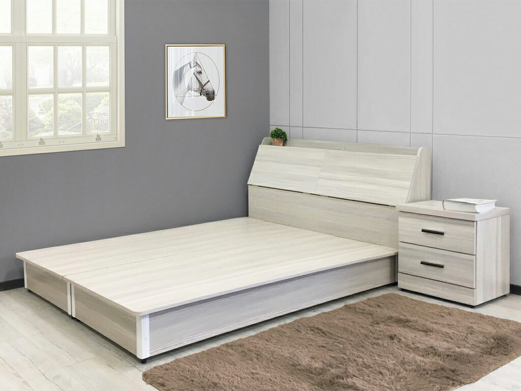 《莎爾》 新品 5尺床箱+床頭箱+床頭櫃 家具組 床架 床台 收納箱 收納櫃 水洗白 胡桃 簡約 時尚 【新生活家具】