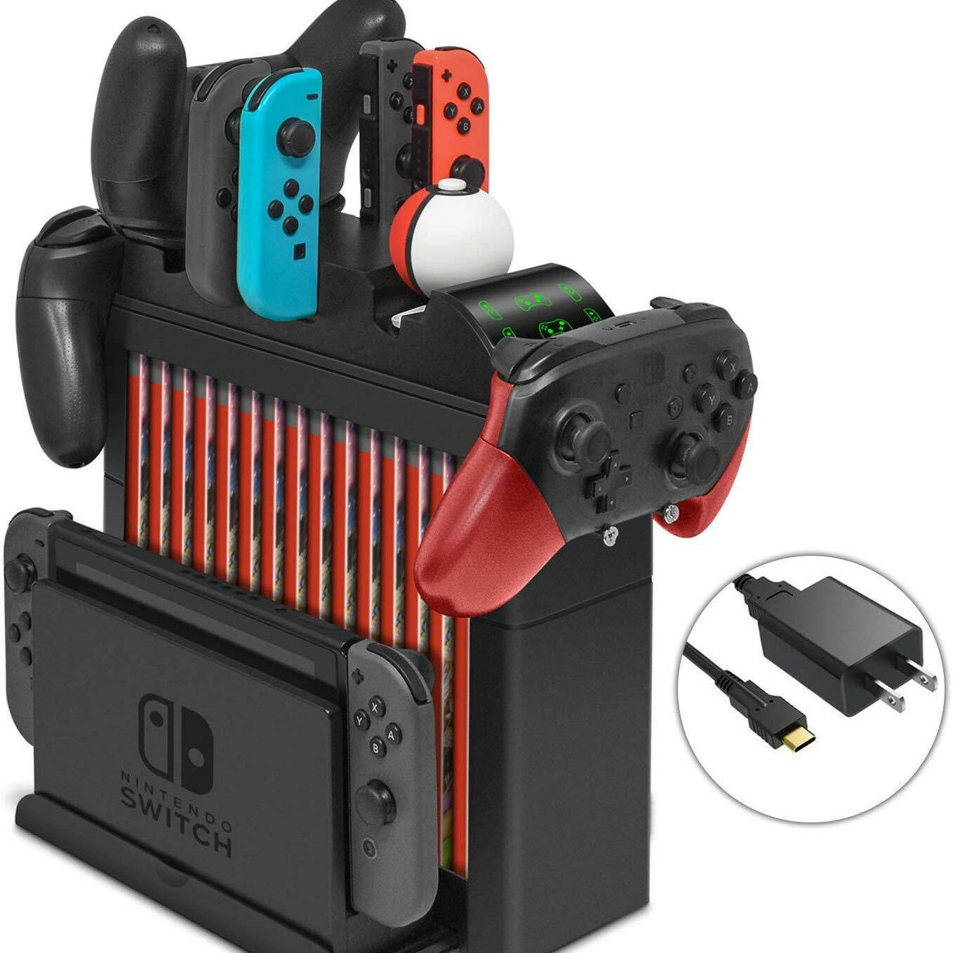 switch多功能收納支架底座碟架 joy con手柄座充pro充電TNS19051