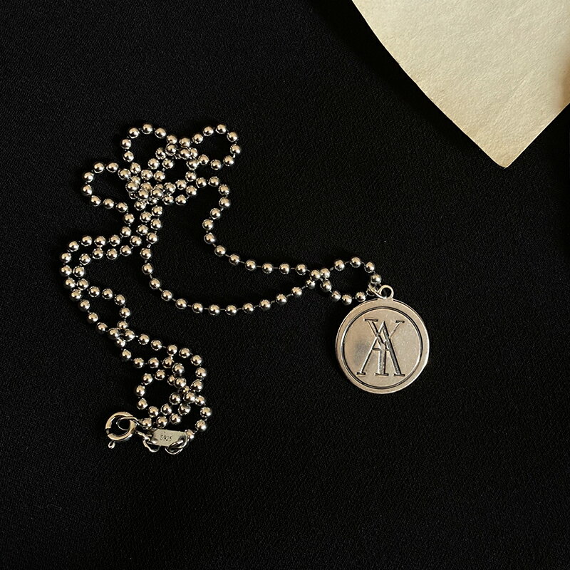 925純銀復古圓牌字母項鏈女新款ins冷淡風個性鎖骨鏈硬幣頸鏈 1