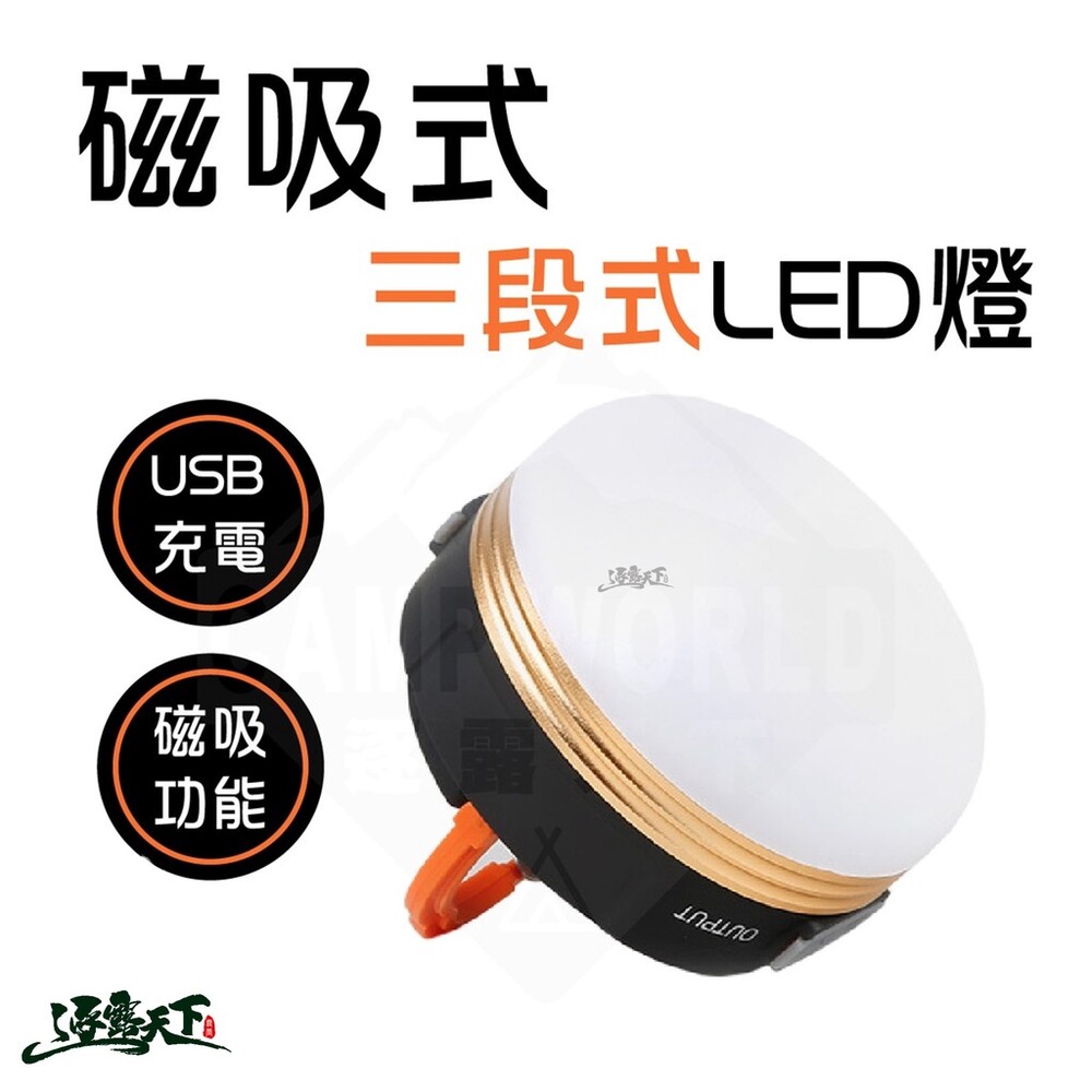磁吸式 USB 三段 LED 燈 露營燈 帳篷燈 野營燈 停電必備 緊急照明 磁吸 露營 逐露天下