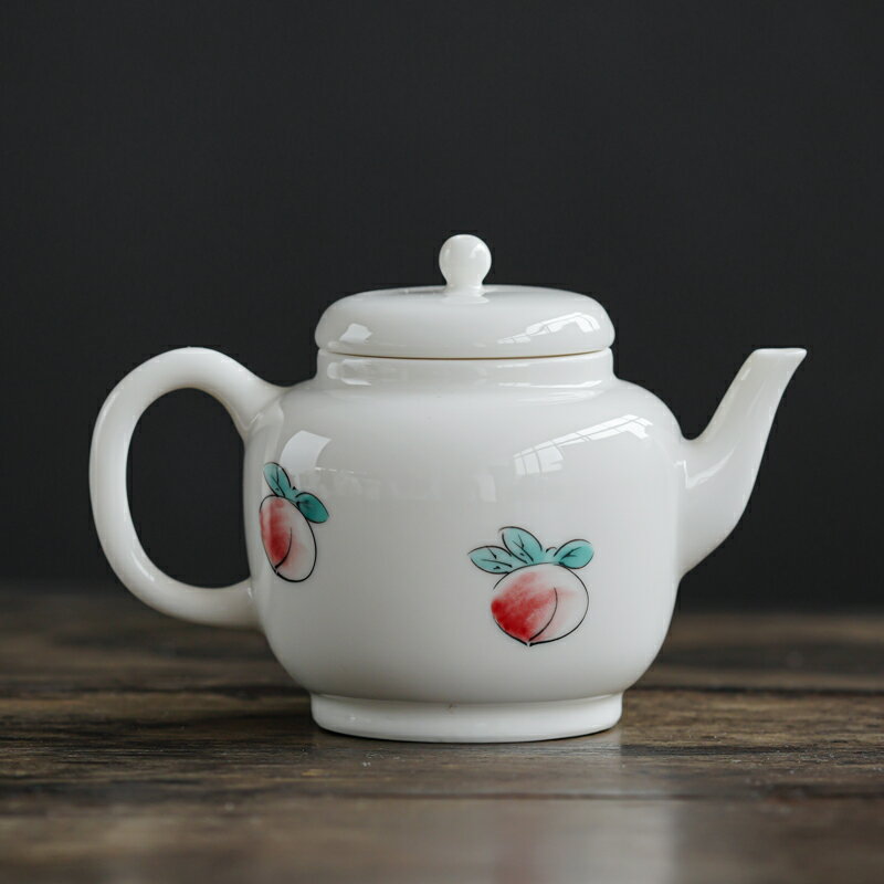 手繪水蜜桃茶壺單壺日式小清新白瓷功夫茶具茶杯套裝家用陶瓷泡茶