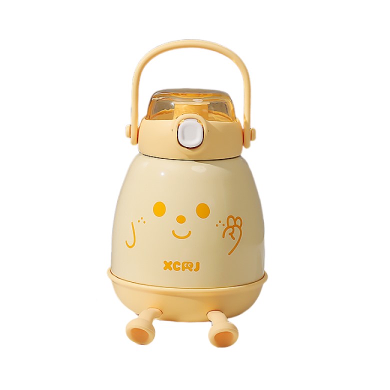 304不鏽鋼動動腳造型保溫杯750ml(附貼紙背帶)(黃) [大買家]