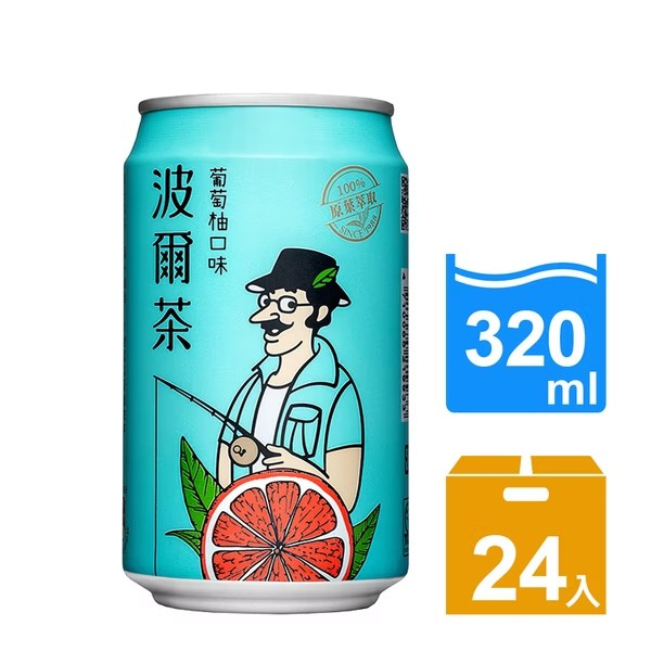 免運 金車波爾茶 葡萄柚口味320ml x 24 (鋁罐)