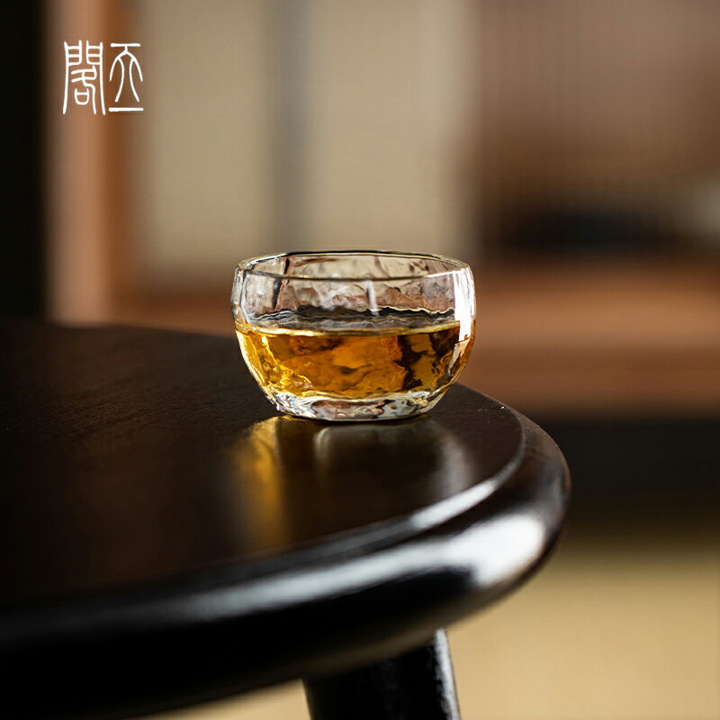 天一閣丨 日式錘紋透明玻璃品茗杯加厚主人杯男女功夫小茶杯茶具