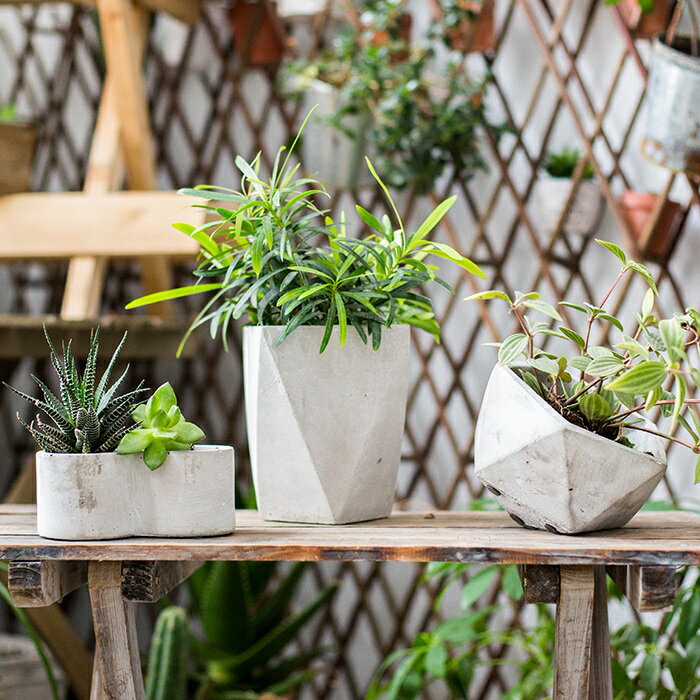 掬涵 多面體幾何混凝土花盆花器花籃現代簡約花園裝飾桌面裝飾