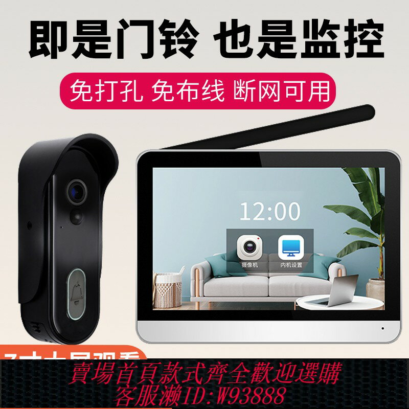 {可刷卡 打統編}塗鴉電子貓眼分體7寸無線可視門鈴高畫質WiFi手機遠端無線樓宇對講