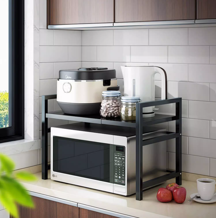 可伸縮廚房置物架 微波爐架子烤箱收納 家用雙層台面桌面多功能櫥櫃