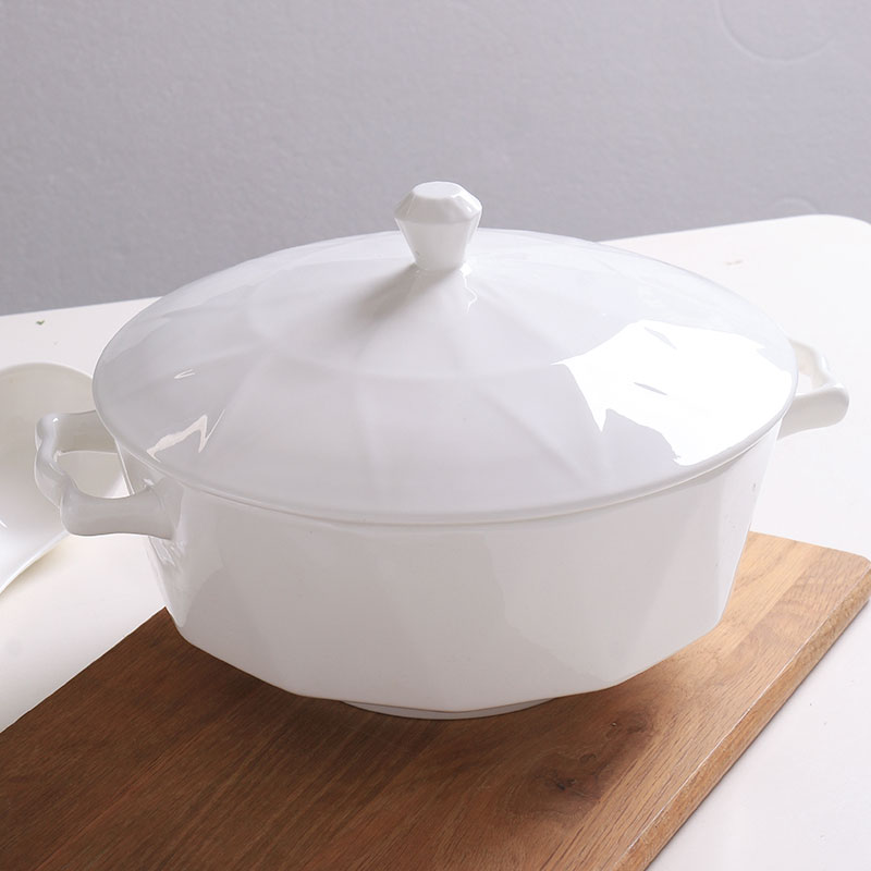 景德鎮陶瓷家用宮廷煲品鍋雙耳骨瓷湯鍋帶蓋個性純白大號湯盆湯碗