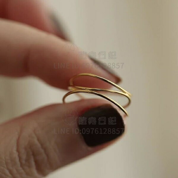 戒指三層極細線條交織小眾設計鈦鋼14K包金食指戒指女配飾【倪醬小鋪】