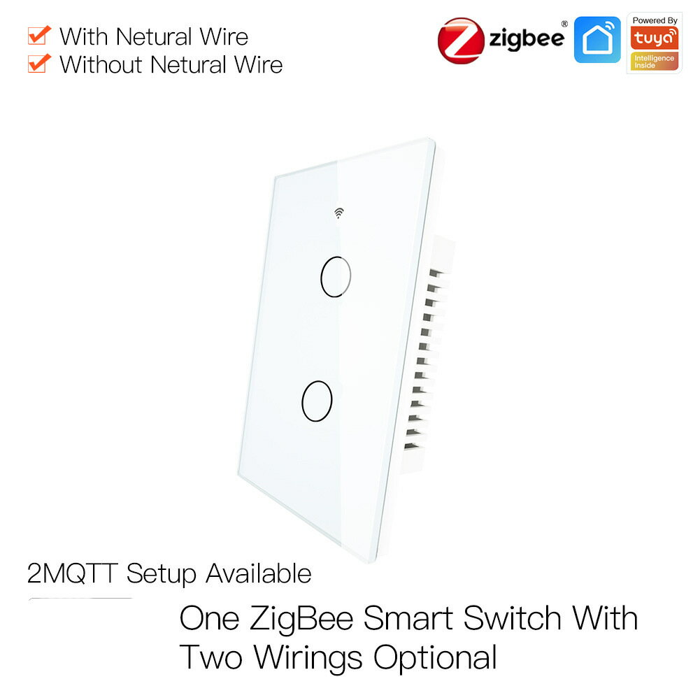 塗鴉Zigbee遠端智慧美規120型墻壁開關 無需電容單火零火共用 2路