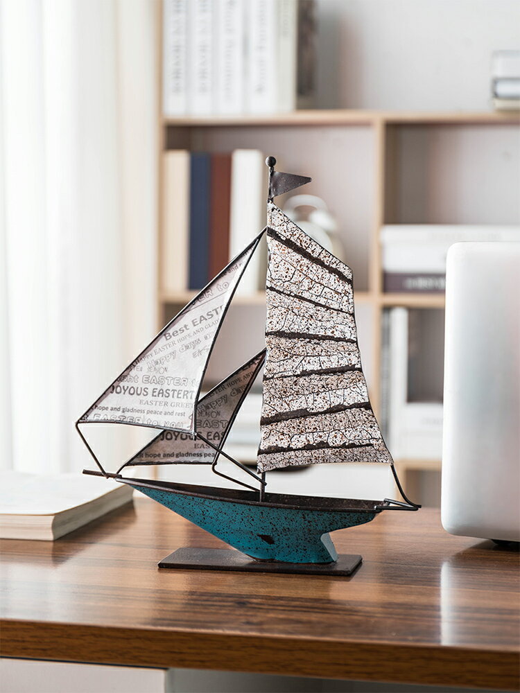 美式復古鐵藝帆船模型擺件一帆風順家居客廳玄關電視柜酒柜裝飾品