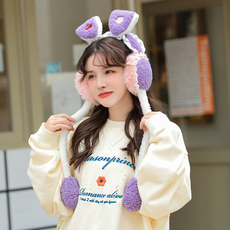 保暖耳罩加絨耳罩小莉同學抖音女士韓版卡通可愛保暖耳帽兔耳朵會動親子