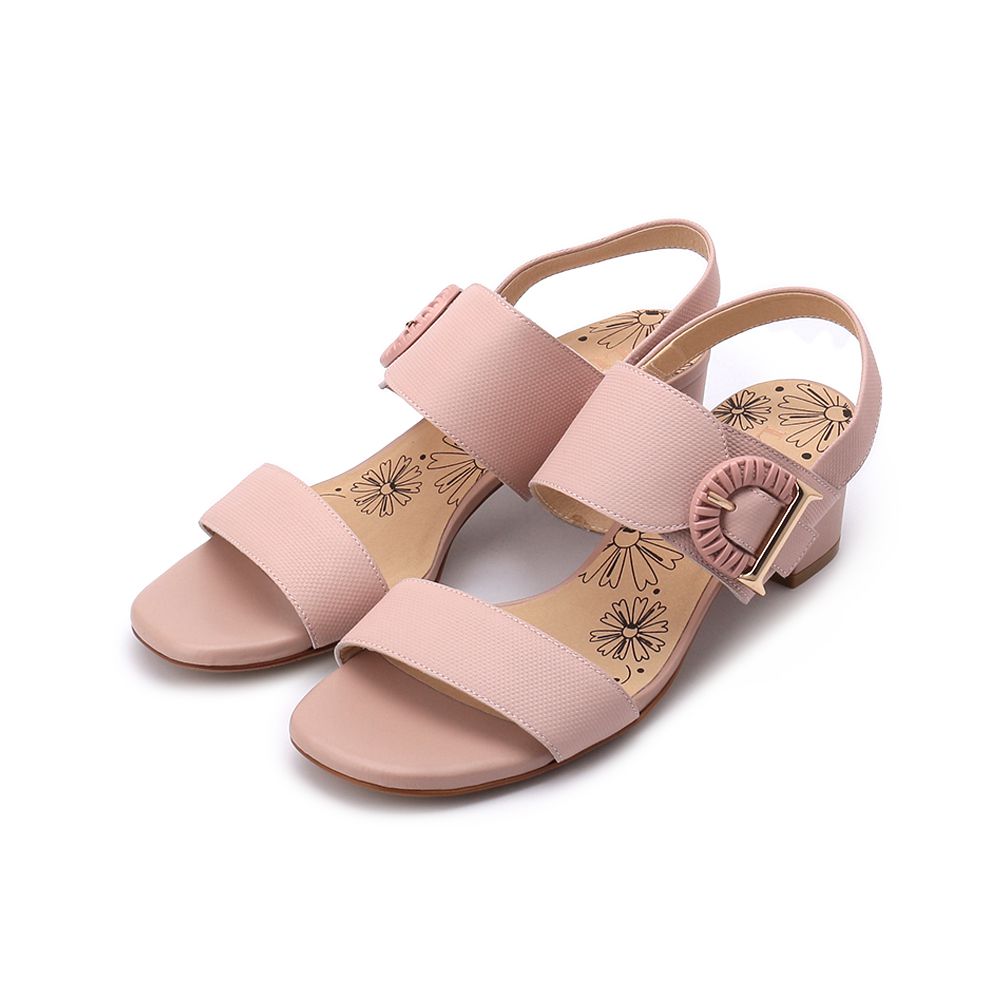 LUZZI D字編釦粗跟涼鞋 粉 女鞋