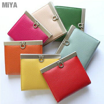 正韓國牛皮真皮糖果女皮夾小短夾柔粉淡藍黃色橙玫桃紅綠色 Miya 米亞 Rakuten樂天市場