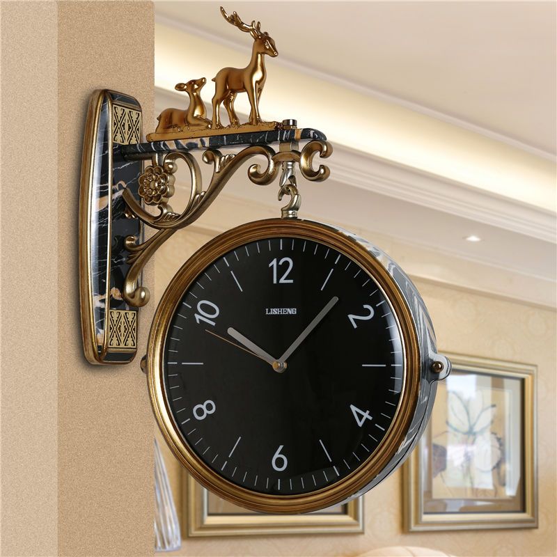 時鐘 麗盛歐式雙面掛鐘表靜音客廳走廊玄關家用現代輕奢新中式風格時鐘