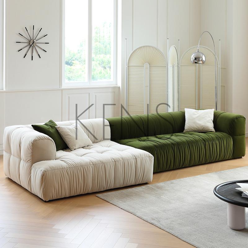 【KENS】沙發 沙發椅 北歐輕奢拼色沙發輕法式現代簡約客廳奶油侘寂風豆腐方塊布藝沙發
