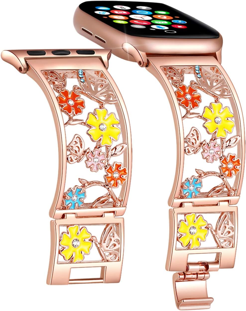 點數11%｜[4美國直購] Duoan 玫瑰金 蝴蝶花卉錶帶 適 Apple Watch 42/44/45/46/49mm 系列 10 9 8~1 Ultra SE 手腕圍15-20cm