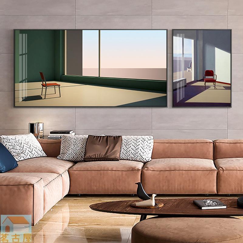 現代簡約抽象空間延伸客廳掛畫莫蘭迪風景巨幅橫版背景墻裝飾畫