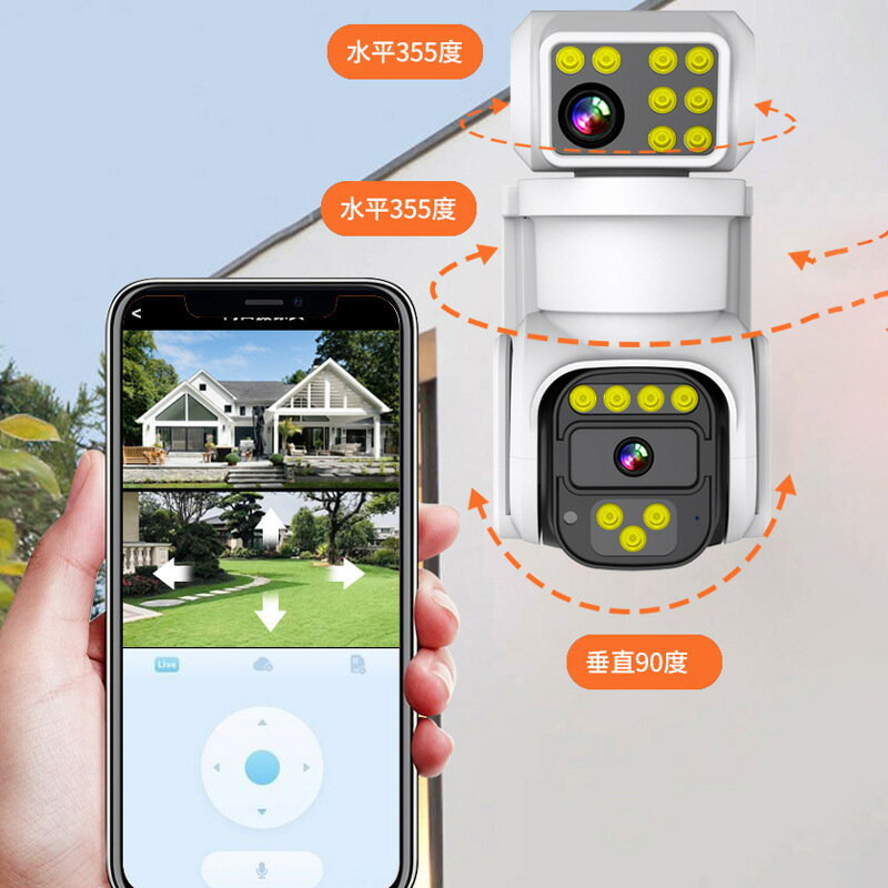 附發票 110v監視攝影機 雙鏡頭雙畫面家用無線WiFi監控器智慧高清夜視槍球聯動監控攝像機