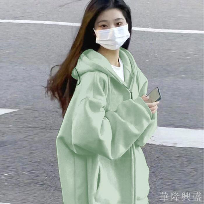 華隆 外套女潮ins秋冬季裝韓版連帽寬松百搭學生2024新款長袖加絨衛衣時尚外套 防風外套 女生外套 秋冬外套