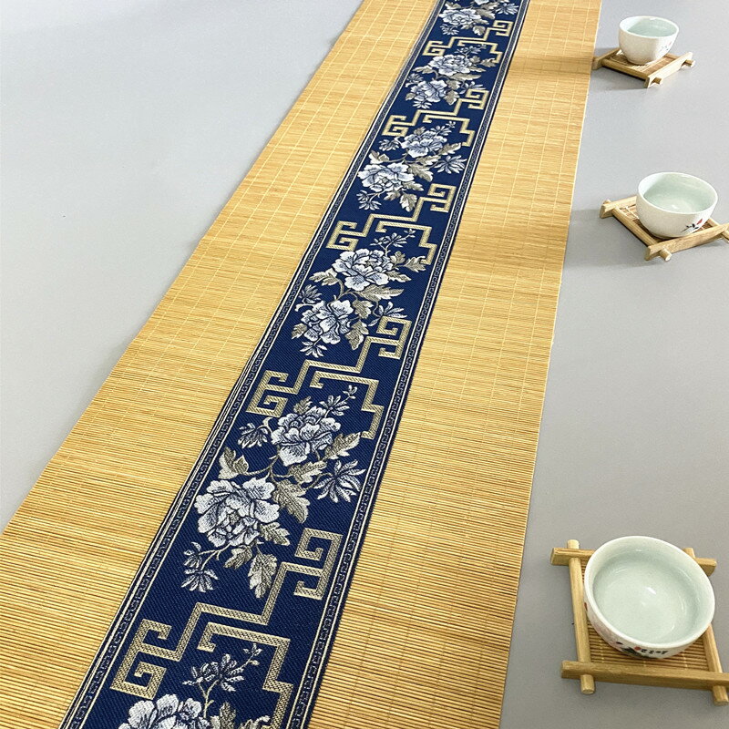中式古典刺繡布藝竹茶席中國風茶墊禪意茶幾茶桌布電視櫃長條桌布