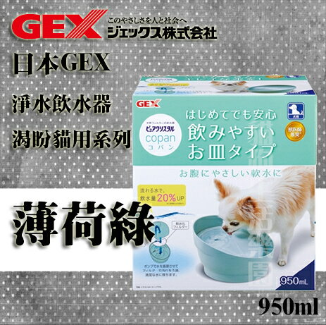 GEX 渴盼犬用系列 淨水飲水器 薄荷綠 950ml