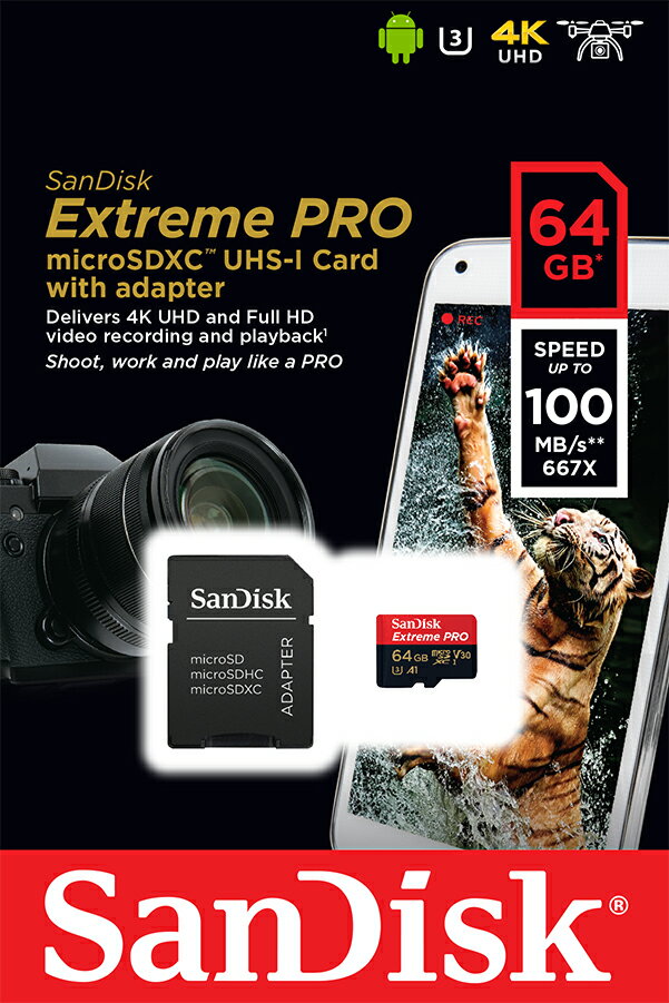 SanDisk 64GB 64G microSDXC【100MB/s Extreme Pro】microSD micro SD SDXC UHS 4K U3 C10 A1 V30 原廠包裝 手機記憶卡