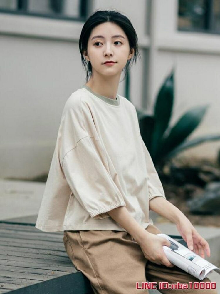 七分袖t恤女寬鬆港風bf短袖學生百搭五分袖韓版半袖中袖上衣短款歐歐流行館