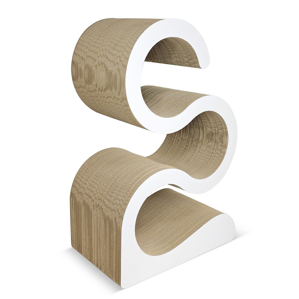 【台灣現貨】加高獨特S型貓抓板 多層白色磨爪板 可躺可睡瓦楞紙高密度貓玩具 貓抓柱 6