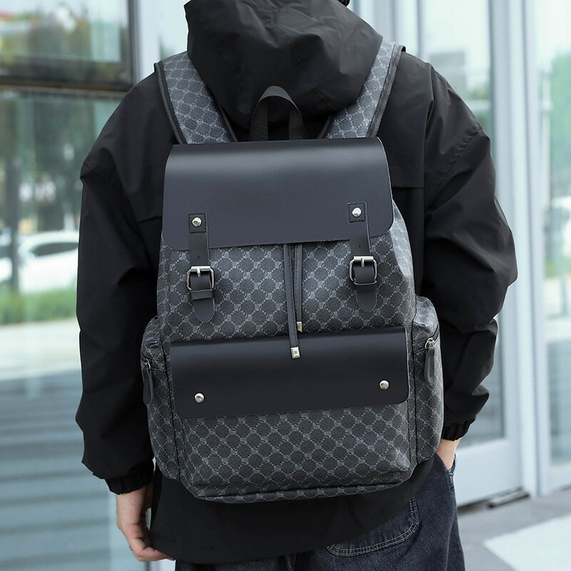 男士雙肩包高級感格子背包潮牌大容量戶外旅行商務休閑15寸電腦包