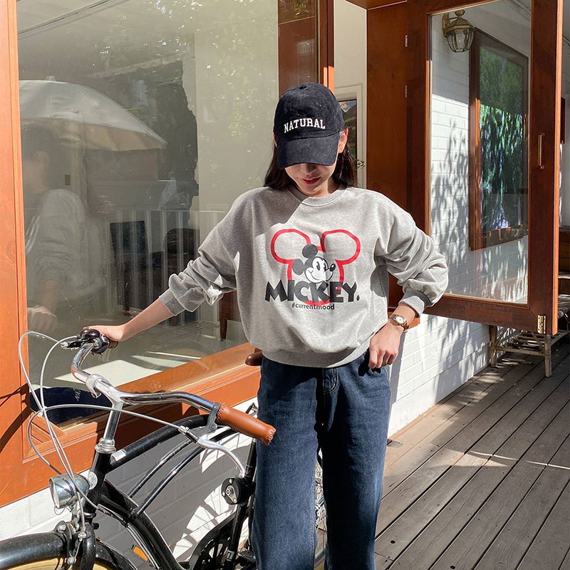 ANNAS 正韓米奇刷毛衛衣 長袖加絨大學T 寬鬆慵懶卡通圖案 韓國米奇上衣 4