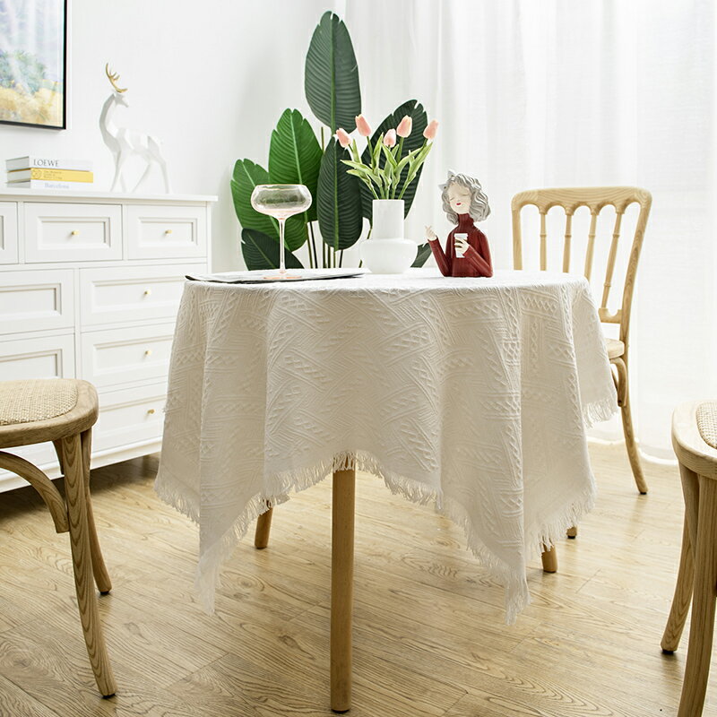 正方形桌布ins風白色拍照高級感餐桌布法式復古圓桌甜品臺布圓形