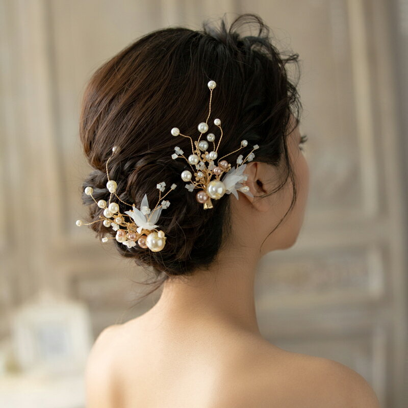 時尚手工絹紗花朵發帶日韓新娘結婚禮服寫真對夾發飾配飾品夢澤