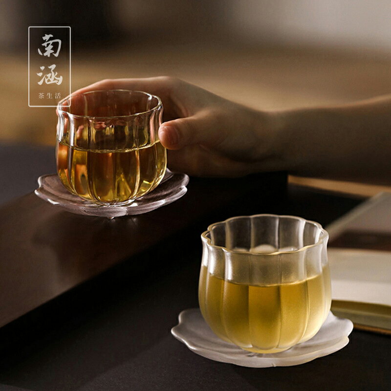 蓮花品茗杯功夫茶具主人杯玻璃杯子女個人茶杯高階單杯日式聞香杯