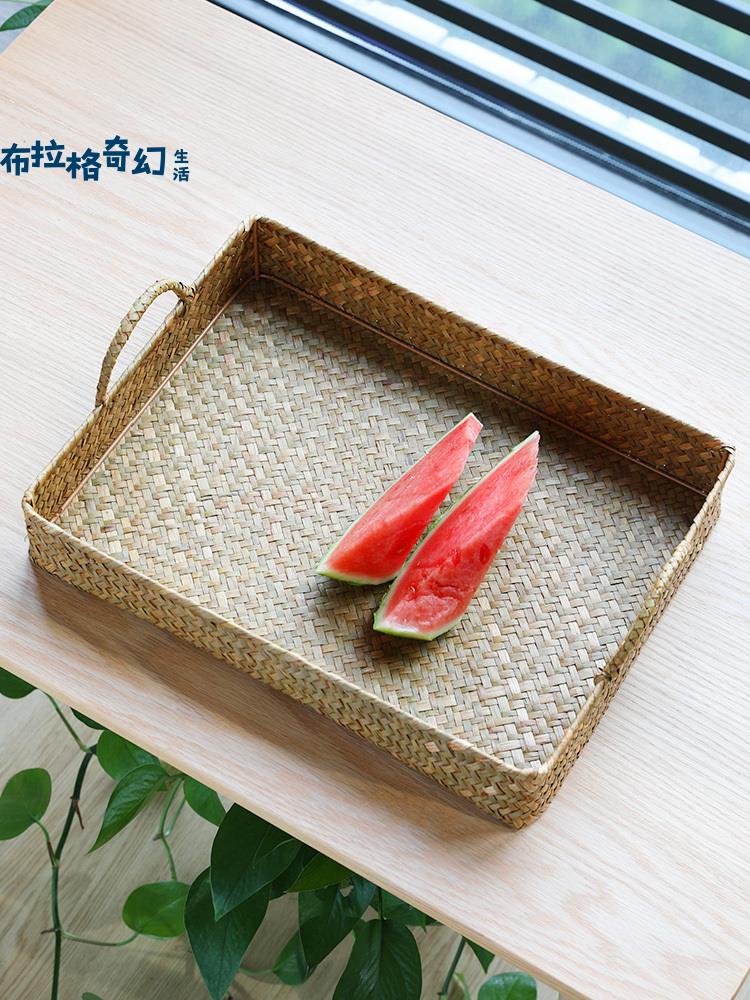 海草編 中式茶盤 手工編織 早餐託盤麵包筐日式水果零食 收納籃[DD0505001]