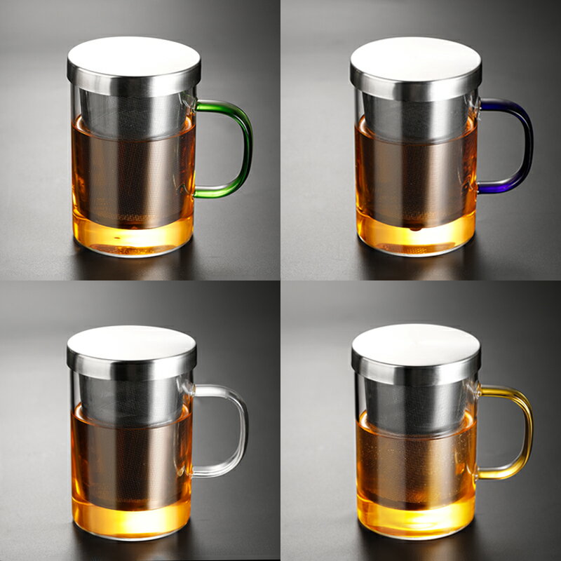 茶水分離杯304過濾泡茶杯帶把手大容量耐高溫玻璃喝水杯子花茶杯