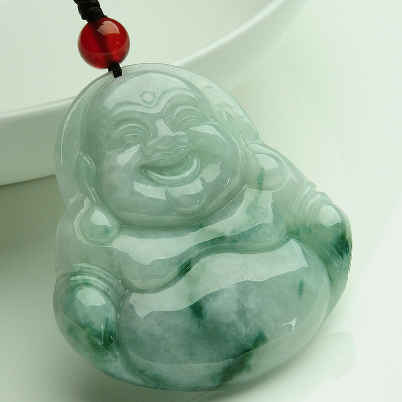 正品A貨天然飄花翡翠笑佛吊墜多款 女款緬甸糯種玉佛公掛件帶證書1入