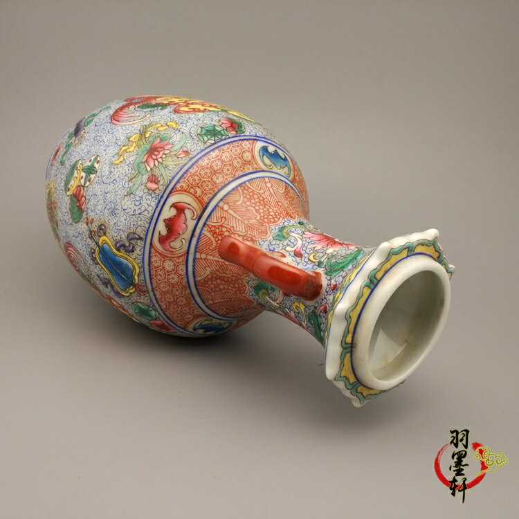 清乾隆粉彩琺瑯彩雙耳花瓶古董古玩仿古老貨陶瓷器手繪精品收藏| 協貿