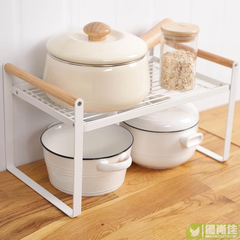 日式廚房檯面置物架 櫥櫃鍋具碗碟分層架 木棒手提 護膚品小物件收納架