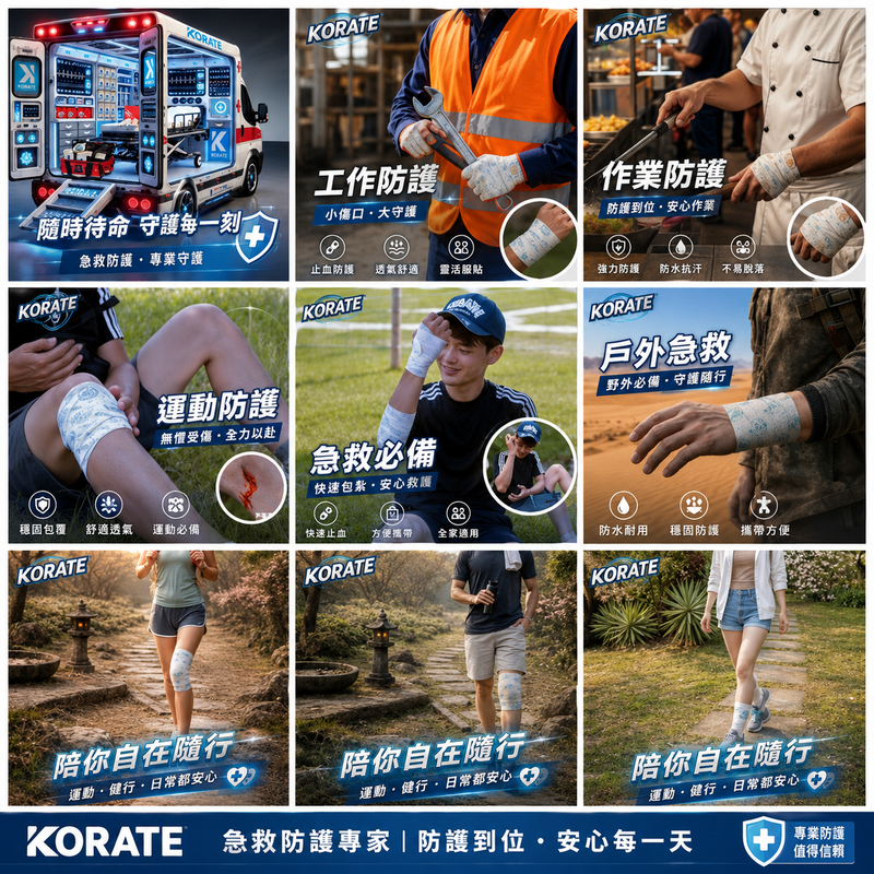 【淞康彈性繃帶(未滅菌)】ZH004-05-KORATE防護彈性繃帶17件組合-扣繞貼彈力防護繃帶(S號*4、M號*4、L號*4、多功能*2)、固定板*2、置物包*1 1
