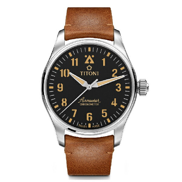 TITONI 瑞士梅花錶 空中霸王系列 73906 T-ST-723 AIRMASTER Pilot 飛行員天文台腕錶 黑面 43mm｜樂天全館特惠中★指定刷卡回饋10%